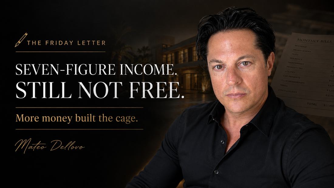 The Friday Letter: Seven-figure income. Still not free. More money built the cage. Mateo Dellovo, Friday, June 5th, 2026.