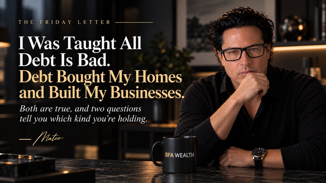 The Friday Letter: I Was Taught All Debt Is Bad. Debt Bought My Homes and Built My Businesses. Mateo Dellovo, Friday, September 18th, 2026.